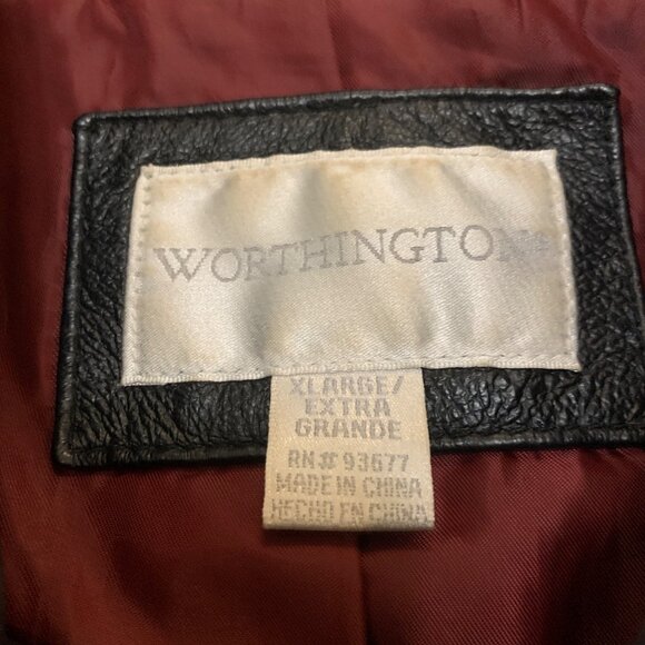 Worthington Women's Black Leather Jacket XL Red Lining Y2K Gothic - Picture 2 of 10
